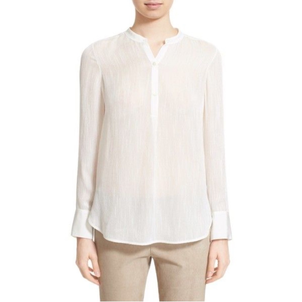 VINCE OFF WHITE RAYON/SILK SIZE 0 CREPE PULLOVER STYLE BLOUSE